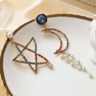 Faux Pearl Rhinestone Moon & Star Dangle Earring 1 Pair - One Size