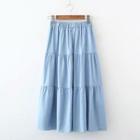 Tiered Denim Midi Skirt Blue - One Size