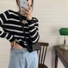 Long-sleeve Heart Cut-out Striped Knit Top