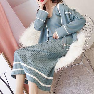 Set: Knit Camisole + Midi Knit Skirt + Notch Lapel Cardigan