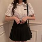 Elbow-sleeve Ruffle Trim Shirt White - One Size