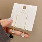 Bow Rhinestone Cat Eye Stone Dangle Earring A347 - 1 Pair - Gold - One Size