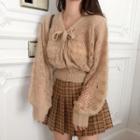 Cropped Open-knit Cardigan Camel - One Size