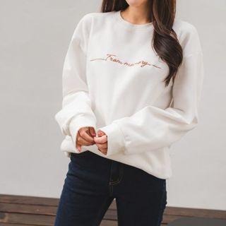Brushed Fleece Lined Letter Embroidered Sweatshirt