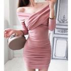 Plain Off-shoulder Mini Sheath Dress