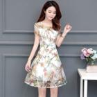 Short-sleeve Floral Embroidery A-line Sheer Dress