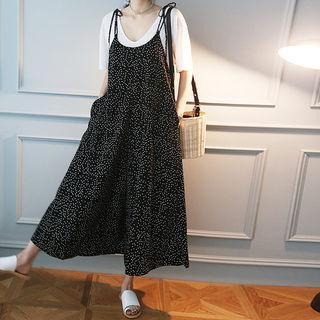 Tie-shoulder Wide-leg Dotted Jumpsuit