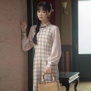 Traditional Chinese Long-sleeve Plaid Dress