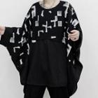 Patterned Batwing-sleeve T-shirt Black - One Size