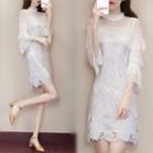 3/4-sleeve Crochet Lace Mini Dress