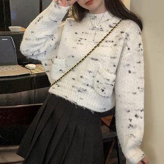 Printed Cropped Sweater Print - White - One Size