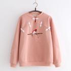 Bird Embroidered Fleece-lined Pullover