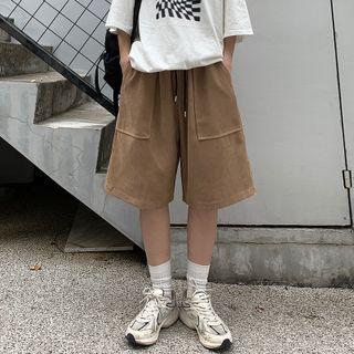 Drawstring Waist Plain Cargo Shorts