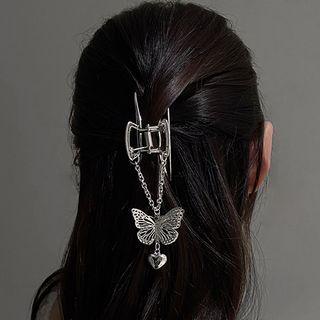 Butterfly Pendant Alloy Hair Clamp Silver - One Size