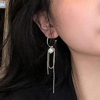 Faux Crystal Chained Fringed Earring 1 Pair - Silver Needle - Stud Earring - As Shown In Figure - One Size