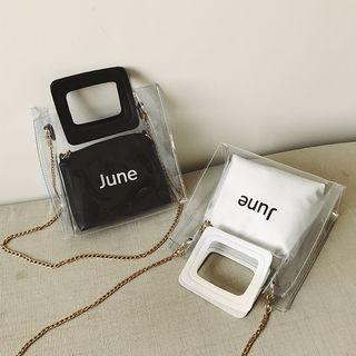 Transparent Lettering Chained Handbag With Pouch