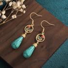 Turquoise Alloy Drop Earring Cp170 - 1 Pair - Gold - One Size