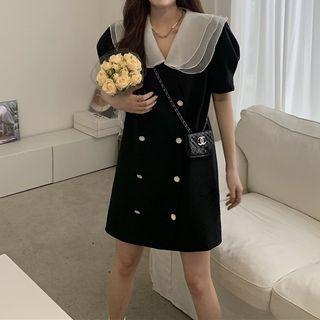 Short-sleeve Sailor Collar Double-breasted Mini Dress