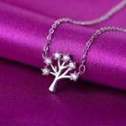 Tree Rhinestone Pendant Sterling Silver Necklace Silver - One Size