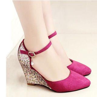 Sequin Ankle-strap Wedges