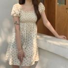 Short-sleeve Floral Print A-line Dress Floral - Light Yellow - One Size