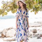 Set: Patterned Bikini + Short Sleeve Cover-up
