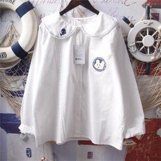 Cartoon Embroidered Blouse White - One Size