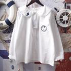 Cartoon Embroidered Blouse White - One Size