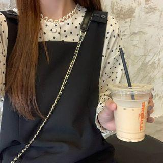 Long-sleeve Dotted Blouse / Plain Tank Dress