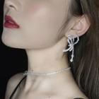 Rhinestone Faux Pearl Bow Earring 1 Pair - Silver & White - One Size
