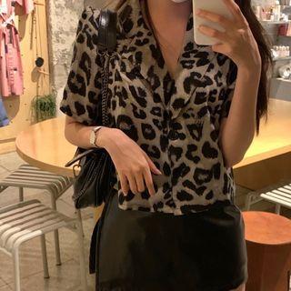 Short-sleeve Leopard Shirt White - One Size