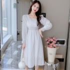 Long-sleeve Square-neck Embroidered Chiffon Dress