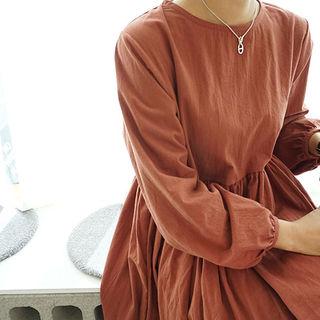 Round-neck Shirred Long Dress