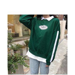 Long-sleeve Litter Printed Collared Top