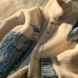 Fleece Denim Panel Zip-up Jacket