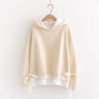 Mock Two Piece Hoodie Fleece Lining - Beige - One Size
