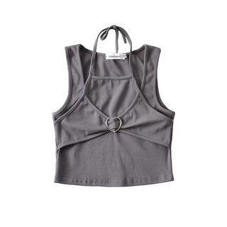 Mock Two-piece Heart Buckle Crop Tank Top