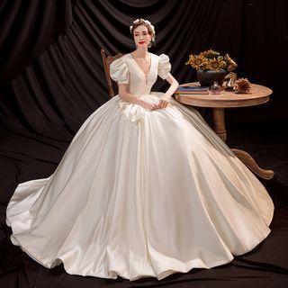 Puff-sleeve Ruffled A-line Evening Gown