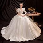 Puff-sleeve Ruffled A-line Evening Gown