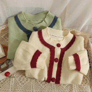 Contrasted Crew-neck Light Knit Cardigan