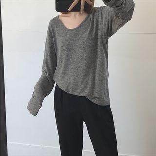 Long-sleeve U-neck Knit Top