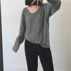 Long-sleeve U-neck Knit Top