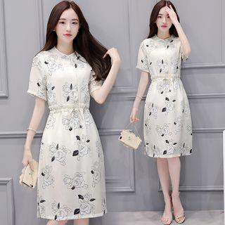 Drawstring-waist Chiffon Dress
