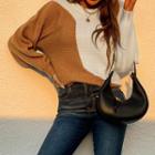 Two-tone Crew-neck Long Sleeve Sweater