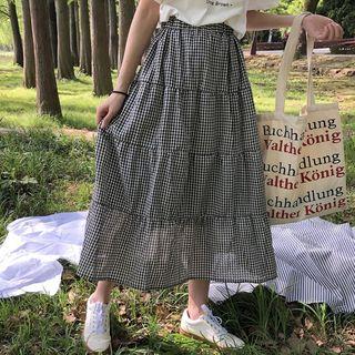 Plaid Tiered Maxi Skirt
