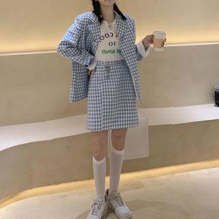 Checkered Mini Skirt 1 Piece - Skirt - Light Blue - One Size