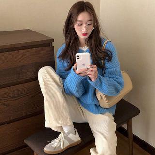 Plain Sweater / Corduroy Wide Leg Pants