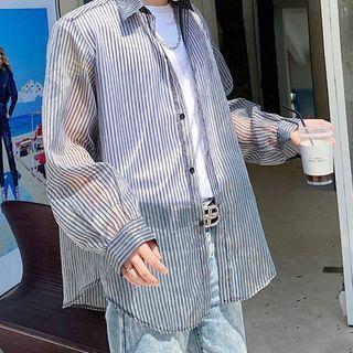 Striped Sheer Long-sleeve Shirt