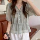 Short Sleeve V-neck Chiffon Shirt