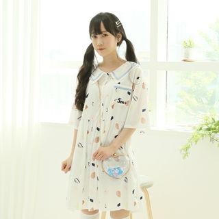 Sailor-collar Shirtwaist Dress White - One Size